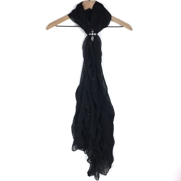 CATO Scarf Cross Slide Charm Metal Stretchy Gauzy Sheer Rhinestones Minimalist - Picture 2 of 9